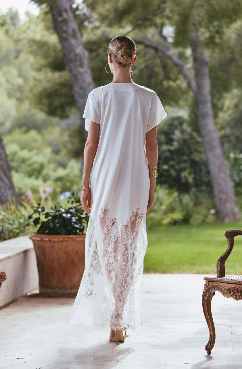 Chemise de nuit longue Angèle en soie et dentelle blanche - Image 3