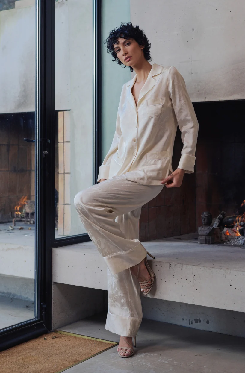 Pyjama Béatrice en satin jacquard crème - Image 2