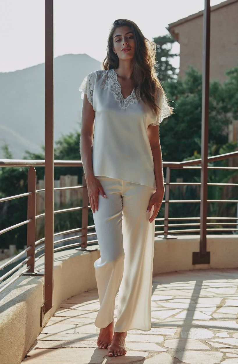 Débardeur en soie et dentelle blanche Carmela - Image 3