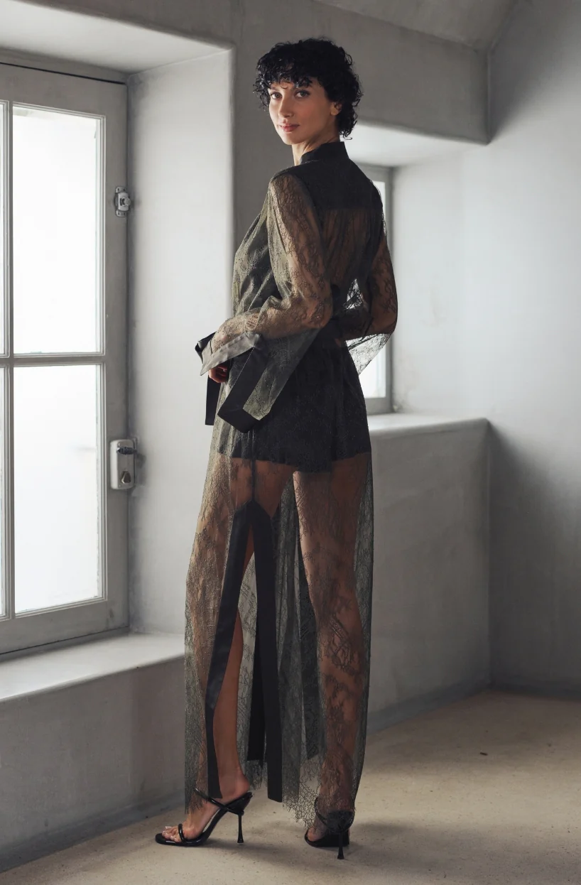 Kimono long en dentelle verte Brooke - Image 2