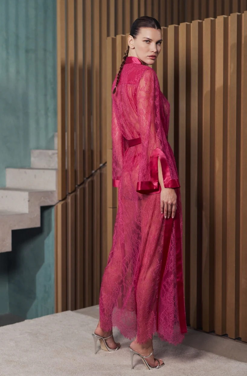 Kimono long en dentelle rose Brooke - Image 3