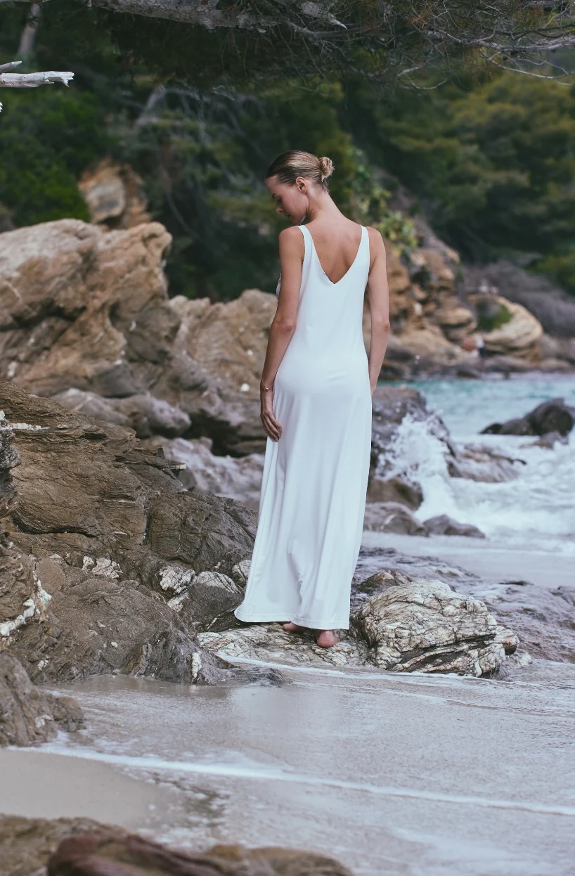 Fond de robe long Angèle en maille blanche - Image 2