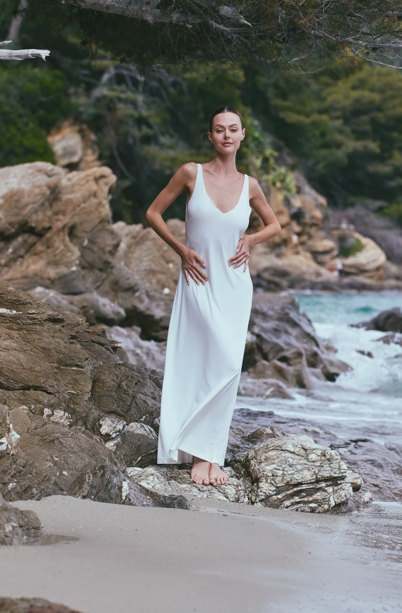 Fond de robe long Angèle en maille blanche - Image 3
