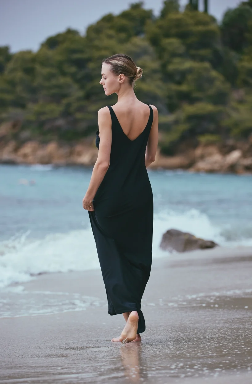 Fond de robe long Angèle en maille noire - Image 2