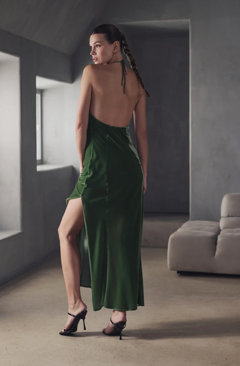 Robe nuisette longue Bruna en velours vert - Image 4