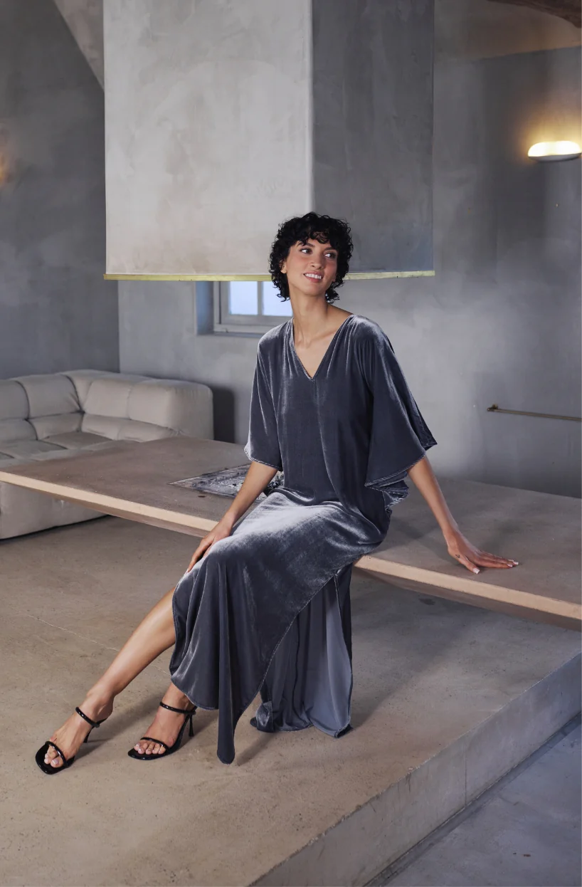 Robe longue Bruna en velours gris - Image 3