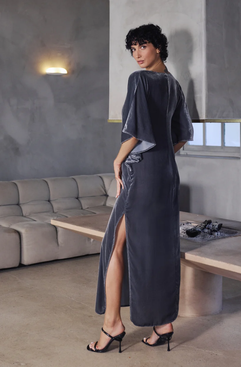 Robe longue Bruna en velours gris - Image 4