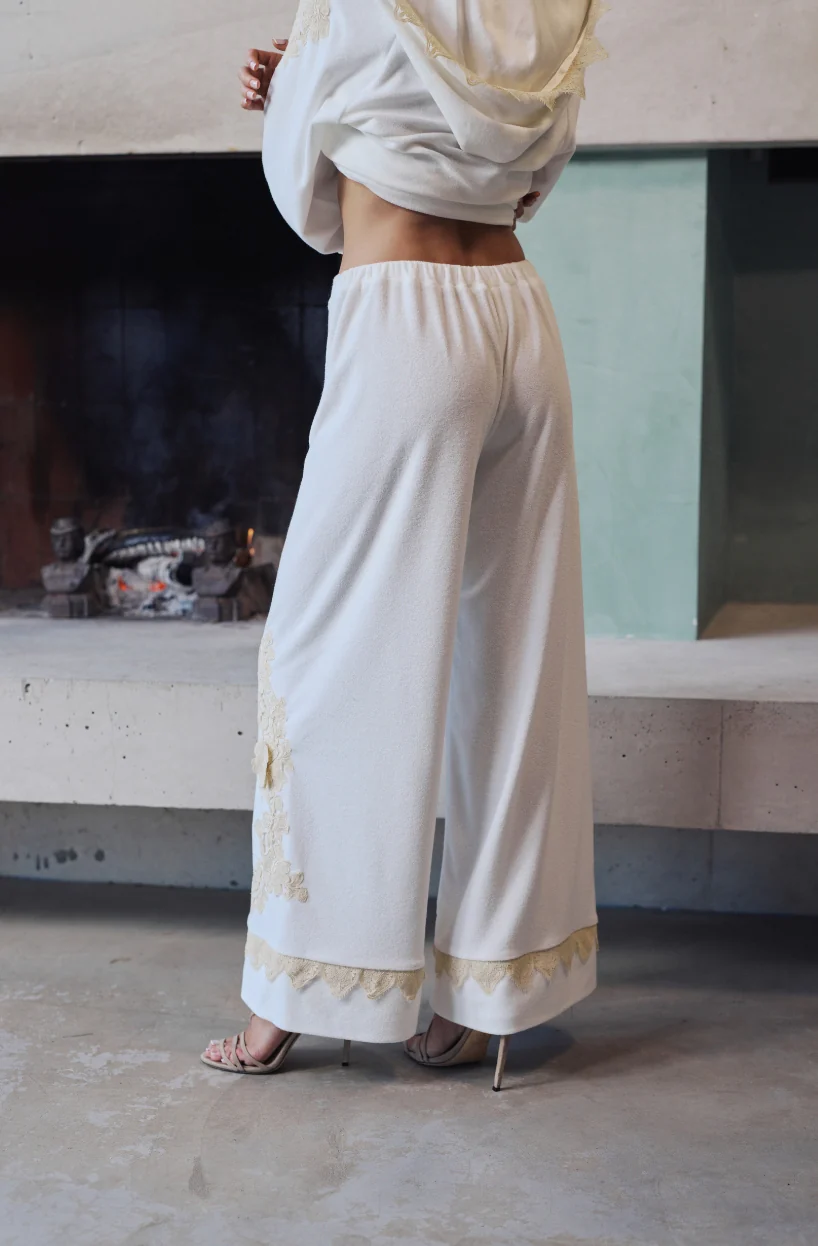 Pantalon Bianca en molleton de coton blanc avec guipure - Image 2