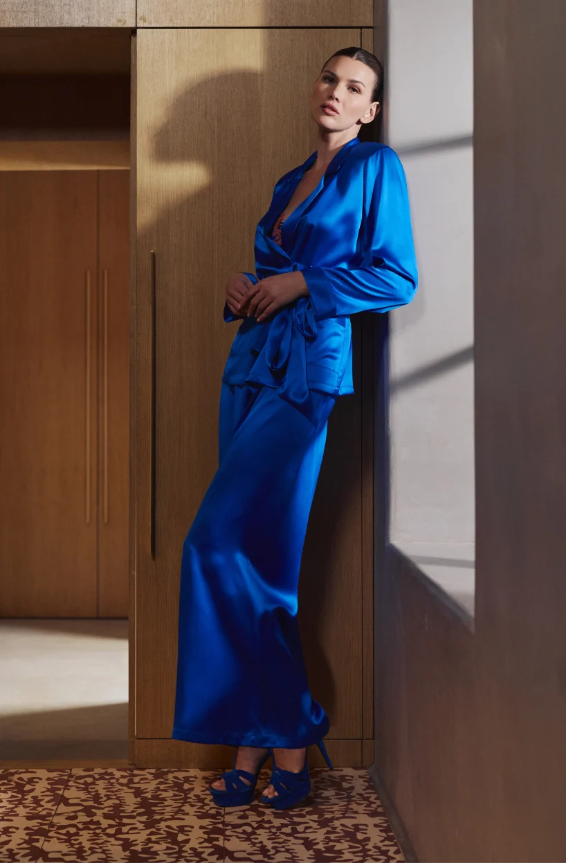 Pyjama Becky en satin de soie bleu - Image 3