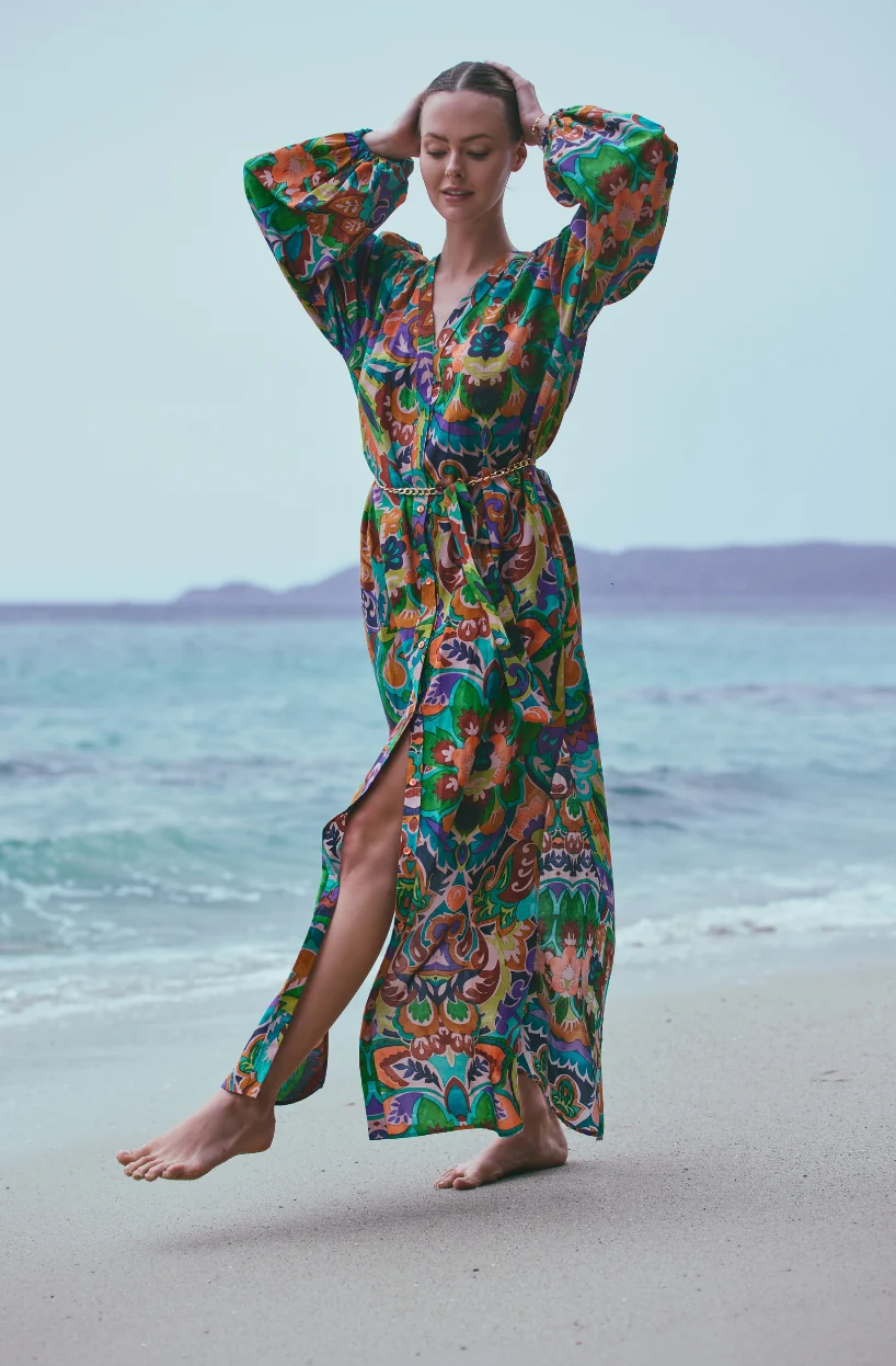 Robe chemise longue Athéna en coton et soie imprimée - Image 2