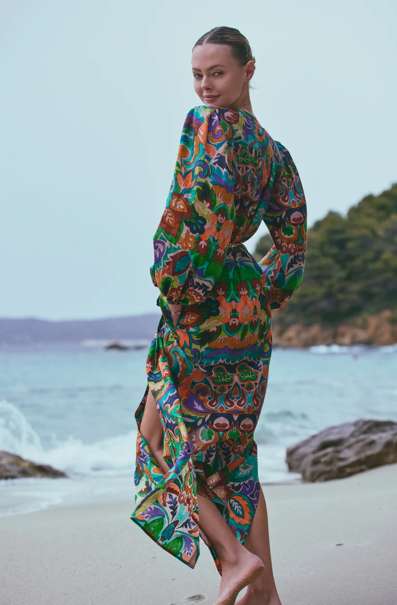 Robe chemise longue Athéna en coton et soie imprimée - Image 3