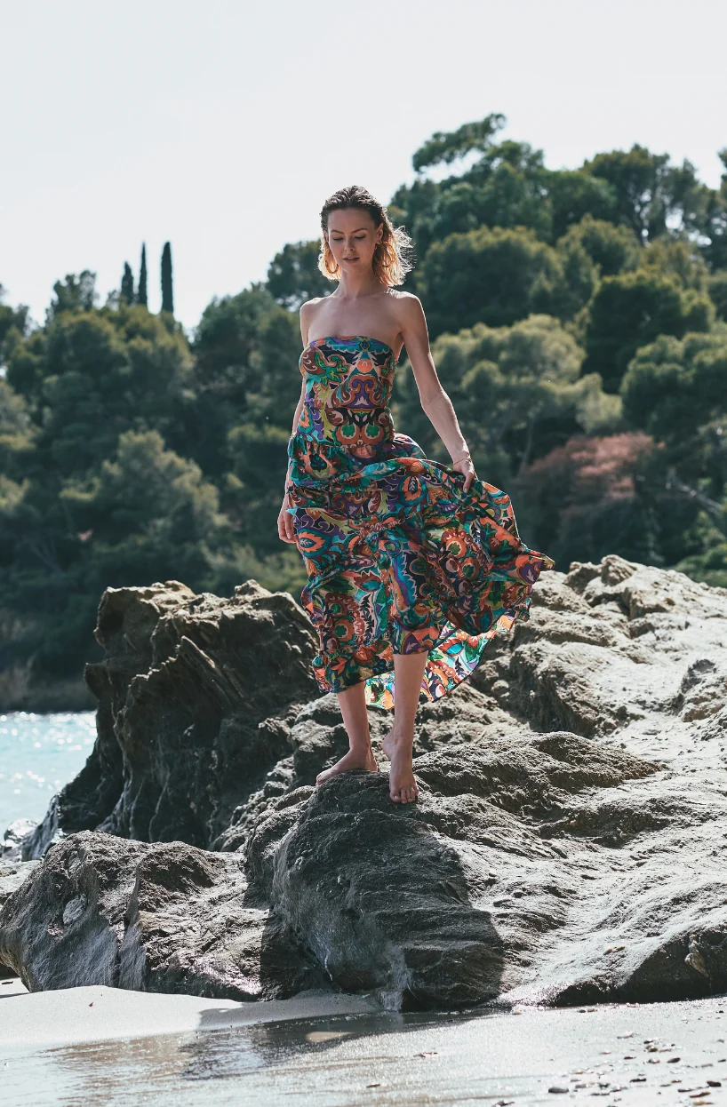 Robe-paréo Athéna en coton et soie imprimée - Image 3