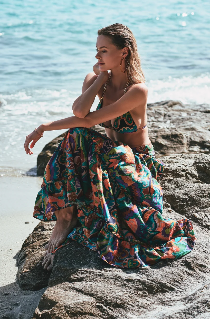 Robe-paréo Athéna en coton et soie imprimée - Image 6