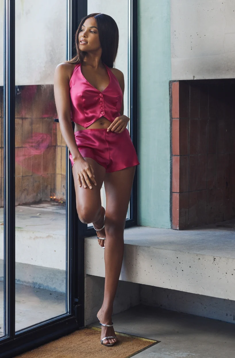Shorty en satin rose Brooke - Image 3